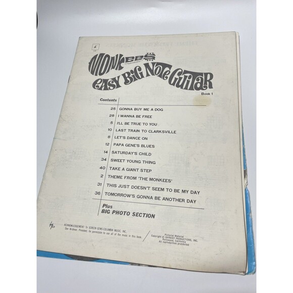 The Monkees Easy Big Note Guitar Book 1 VTG Sheet Music - Picture 4 of 4